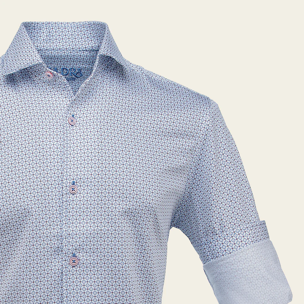 Cuadra Men’s White Blue Geometric Textured Cotton Shirt – Premium Classic Casual Style