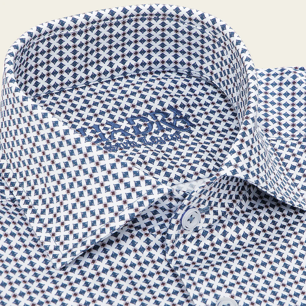 Cuadra Men’s White Geometric Cotton Shirt with Blue Pattern
