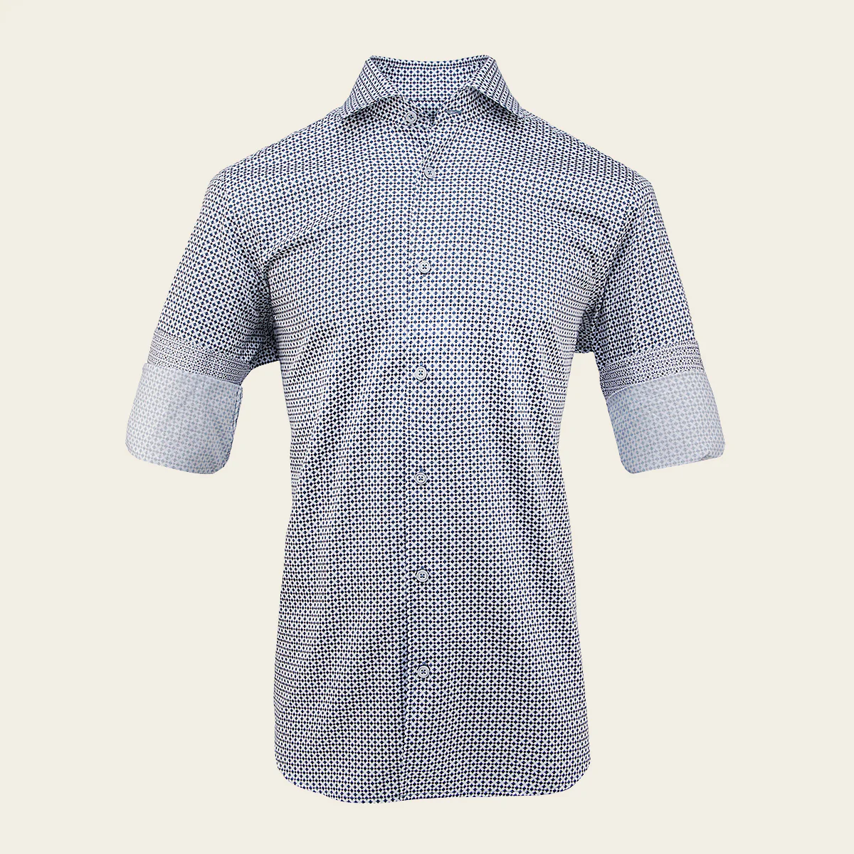 Cuadra Men’s White Geometric Cotton Shirt with Blue Pattern