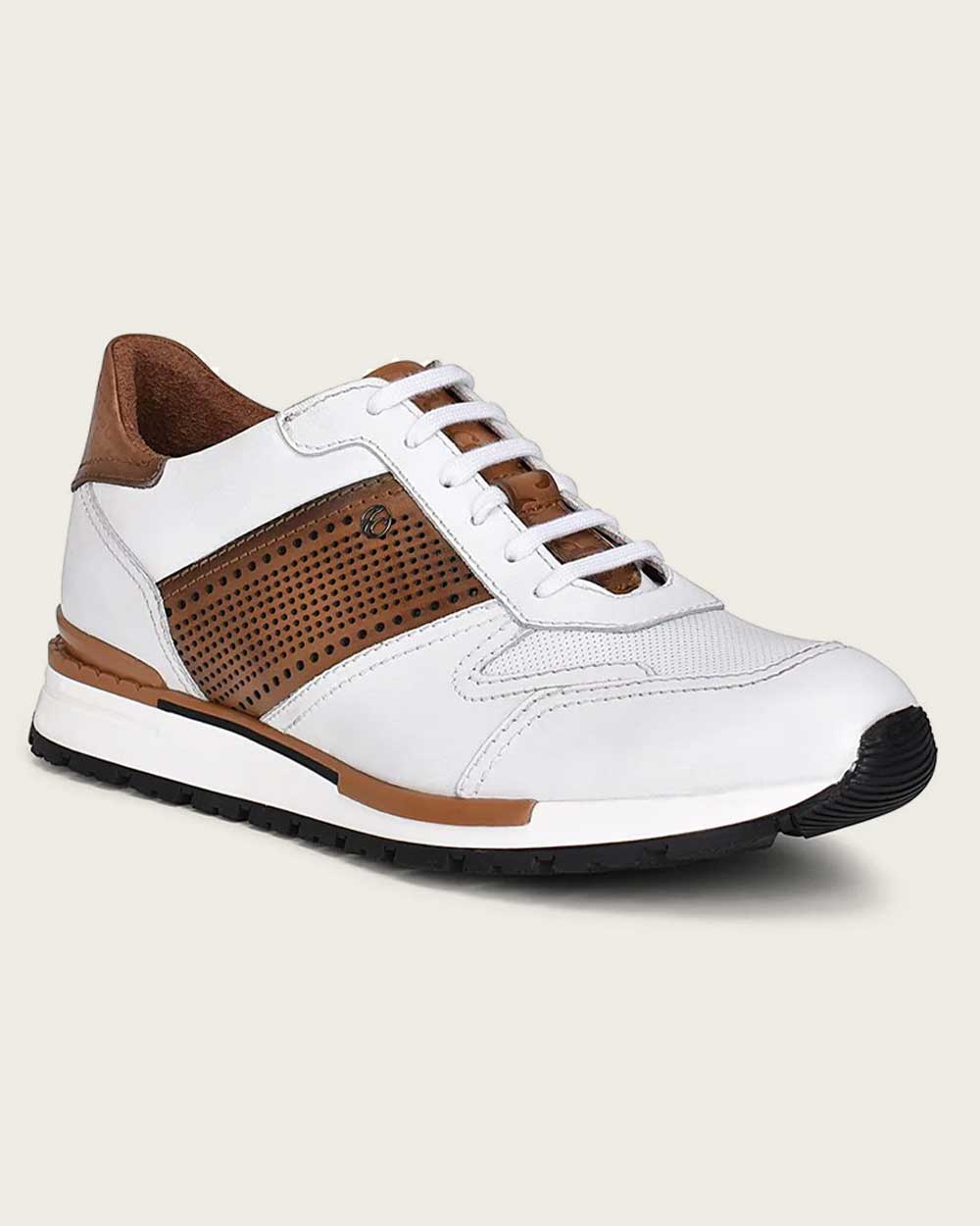white & brown casual fashion leather sneakers for men