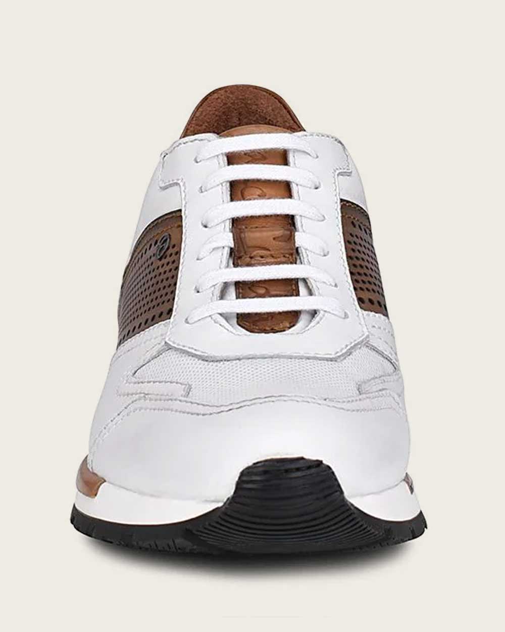 white & brown casual fashion leather sneakers for men