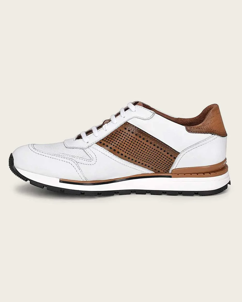 white & brown casual fashion leather sneakers for men