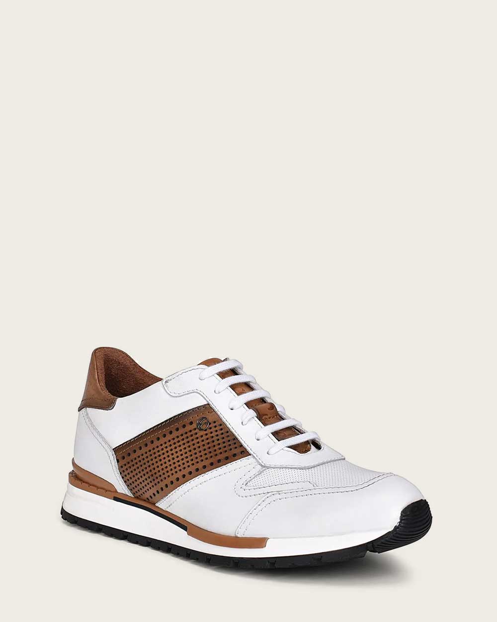white & brown casual fashion leather sneakers for men