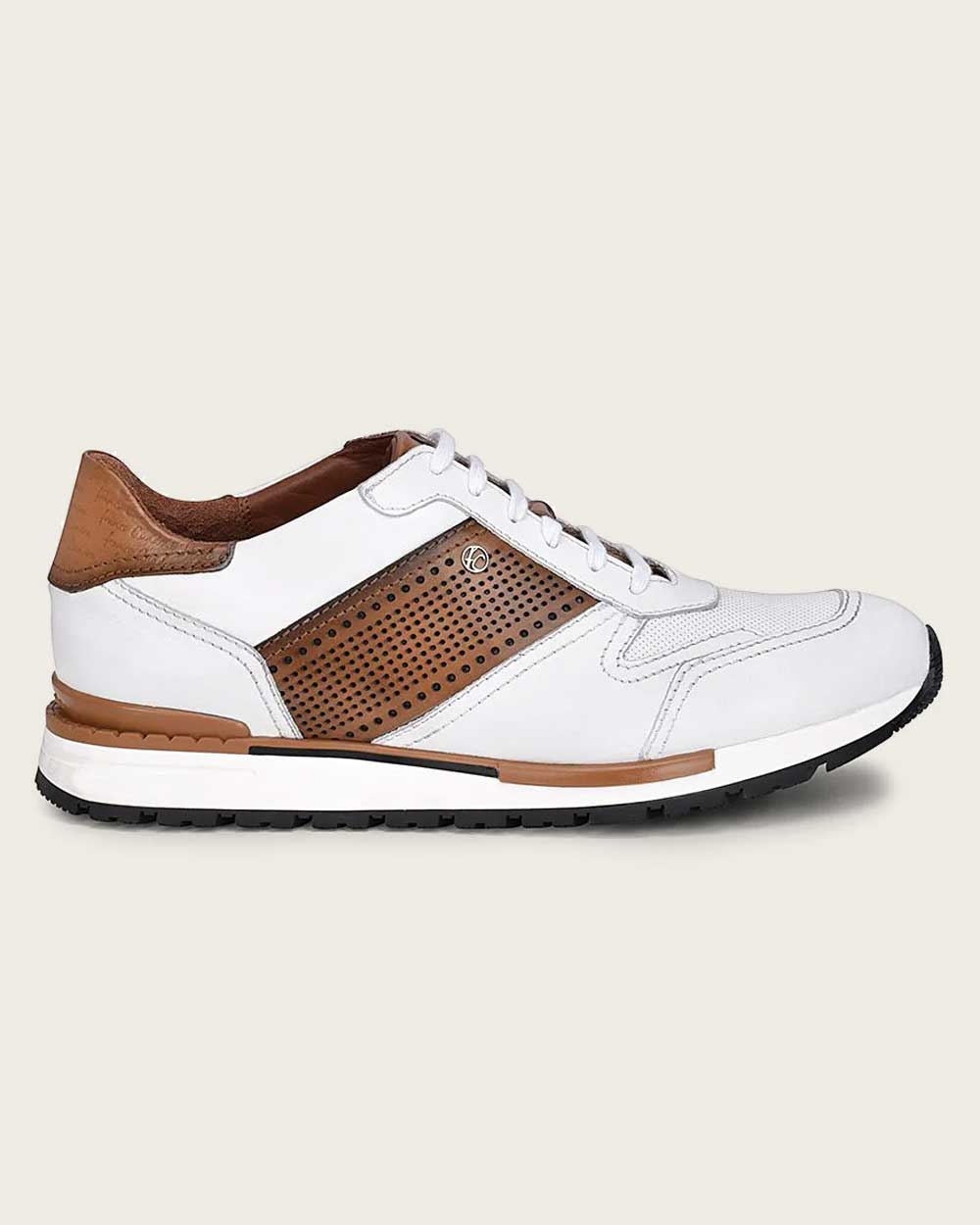 white & brown casual fashion leather sneakers for men