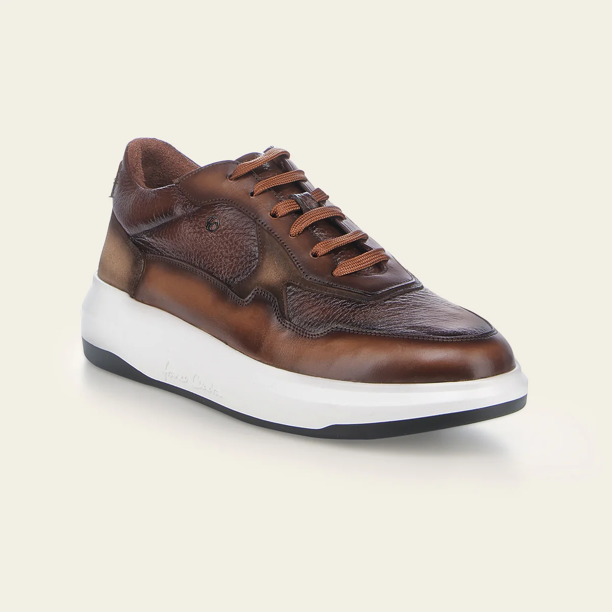 Elegant Honey Sneaker for Men in Genuine Deer Leather