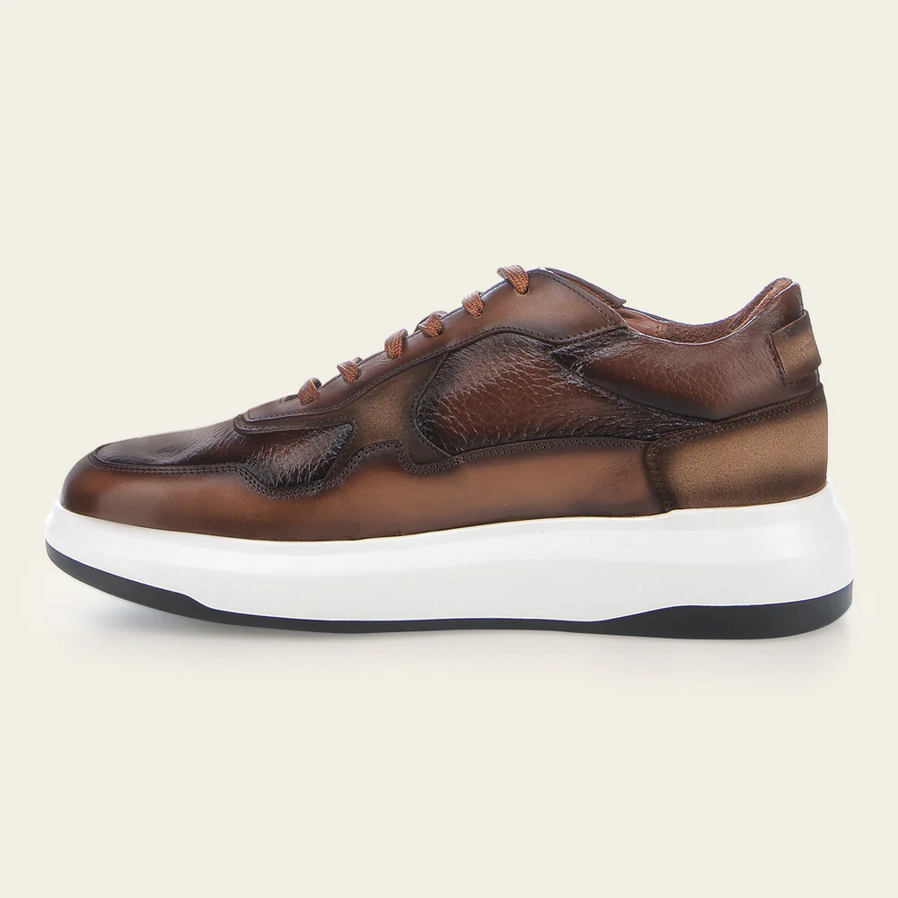 Elegant Honey Sneaker for Men in Genuine Deer Leather
