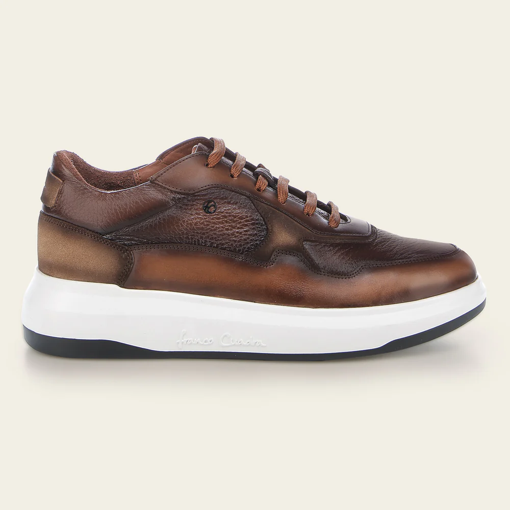 Elegant Honey Sneaker for Men in Genuine Deer Leather