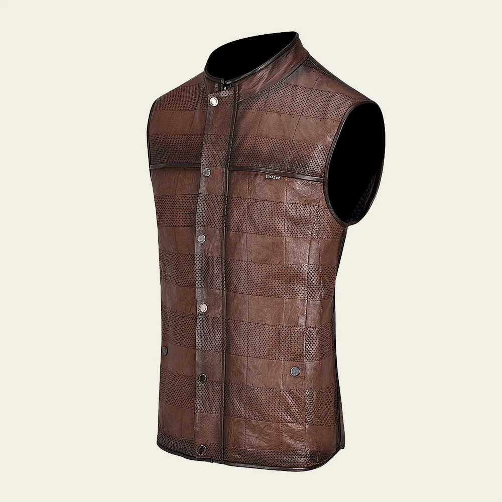 Luxury Brown Reversible Lambskin Leather Vest for Men
