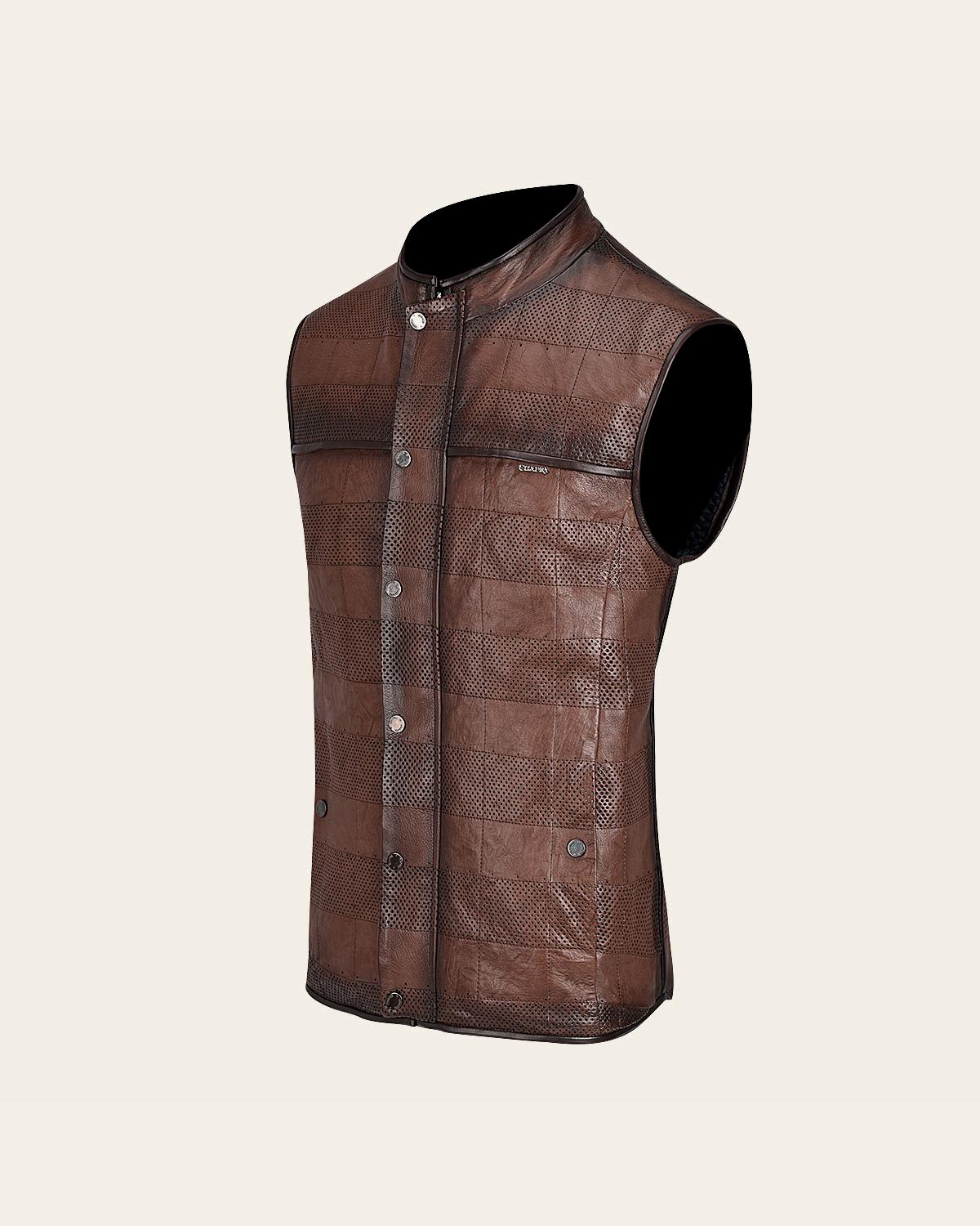 Luxury Brown Reversible Lambskin Leather Vest for Men