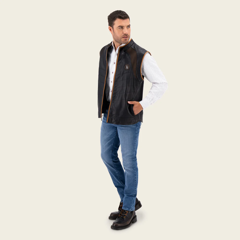 Cuadra Black Lambskin Leather Vest for Men
