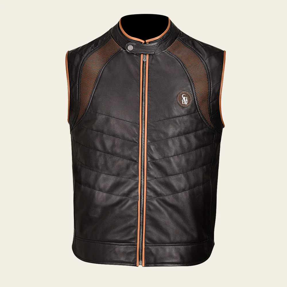 Cuadra Black Lambskin Leather Vest for Men