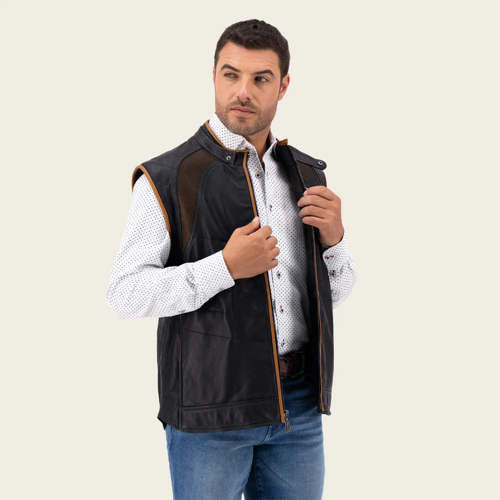 Cuadra Black Lambskin Leather Vest for Men
