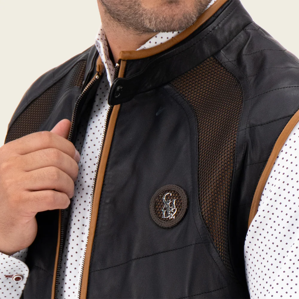 Cuadra Black Lambskin Leather Vest for Men