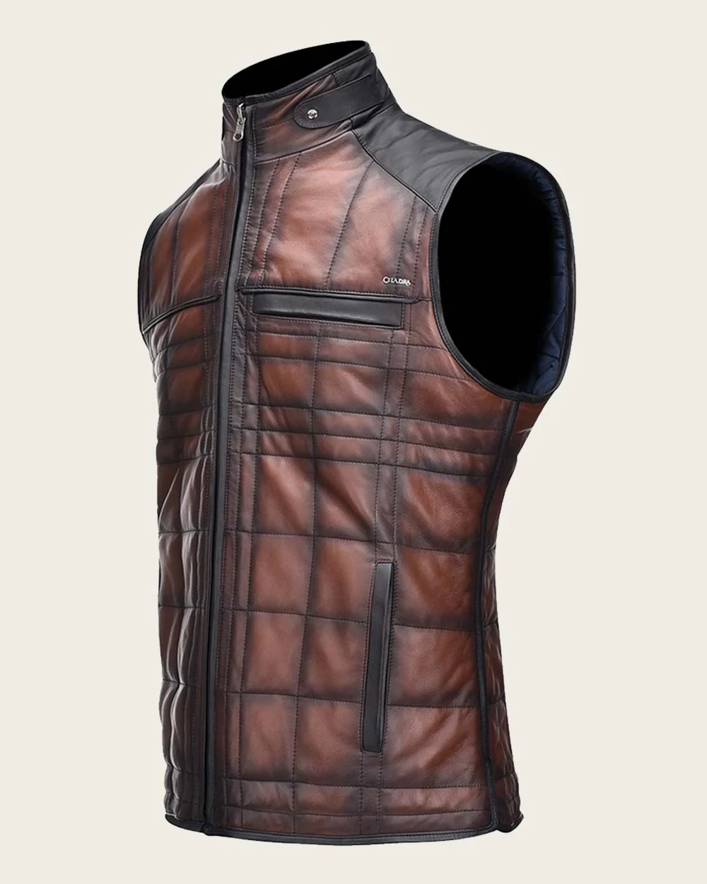 Brown embroidered doble view vest