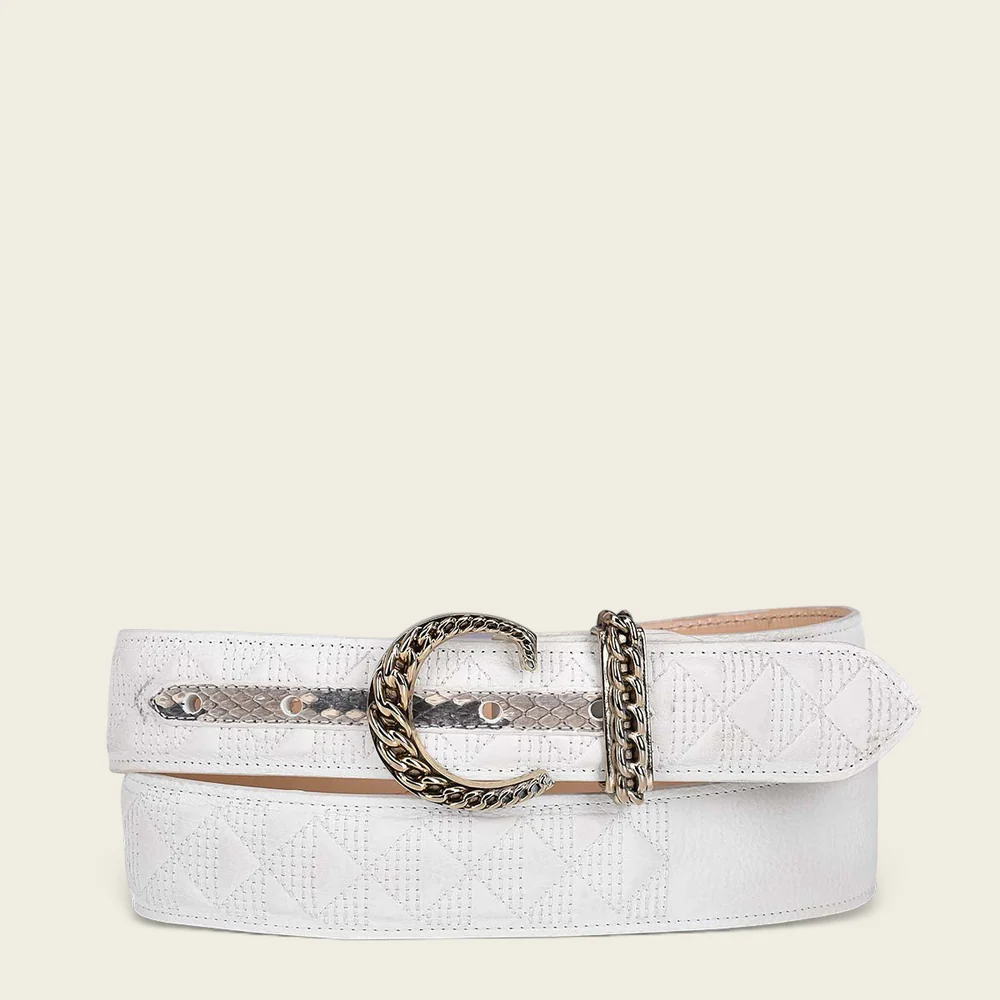 Cuadra White Casual Fashion Cowhide Leather Belt for Women