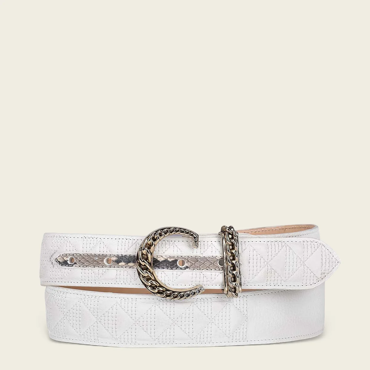 Cuadra White Casual Fashion Cowhide Leather Belt for Women