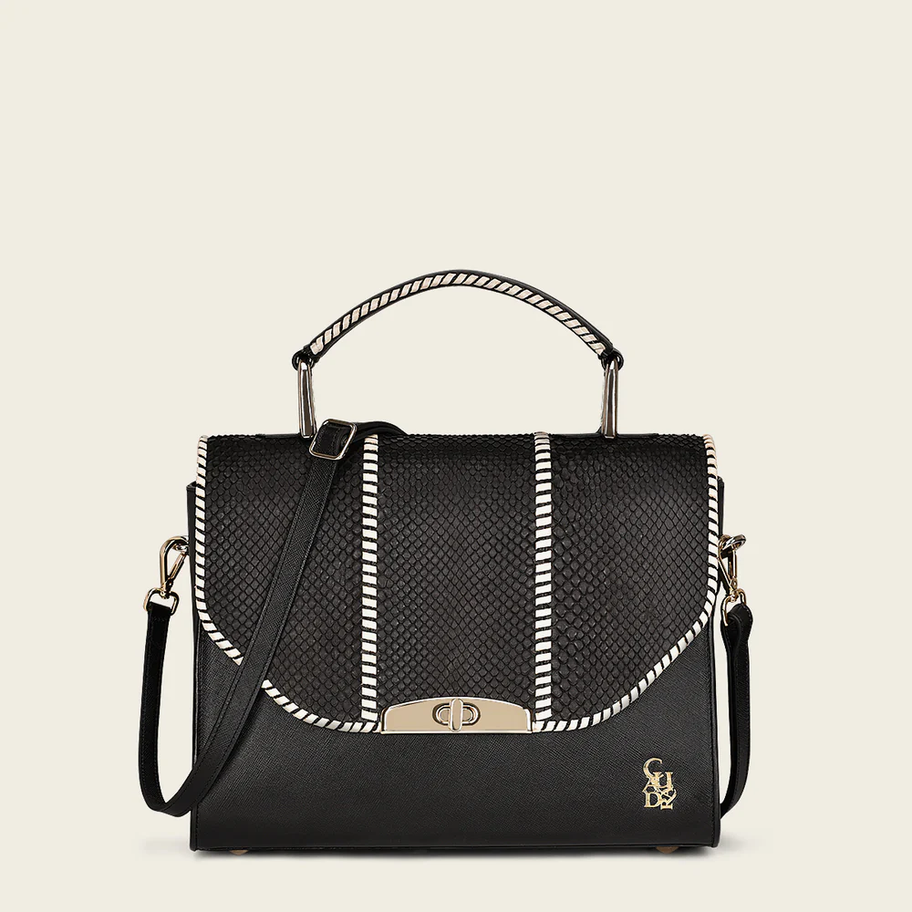 Elegant Women’s Black Python Leather Luxury Handbag 12 Elegant Women’s Black Python Leather Luxury Handbag