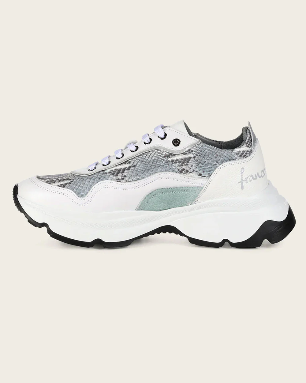 White Luxury Sneakers in Genuine Python Leather