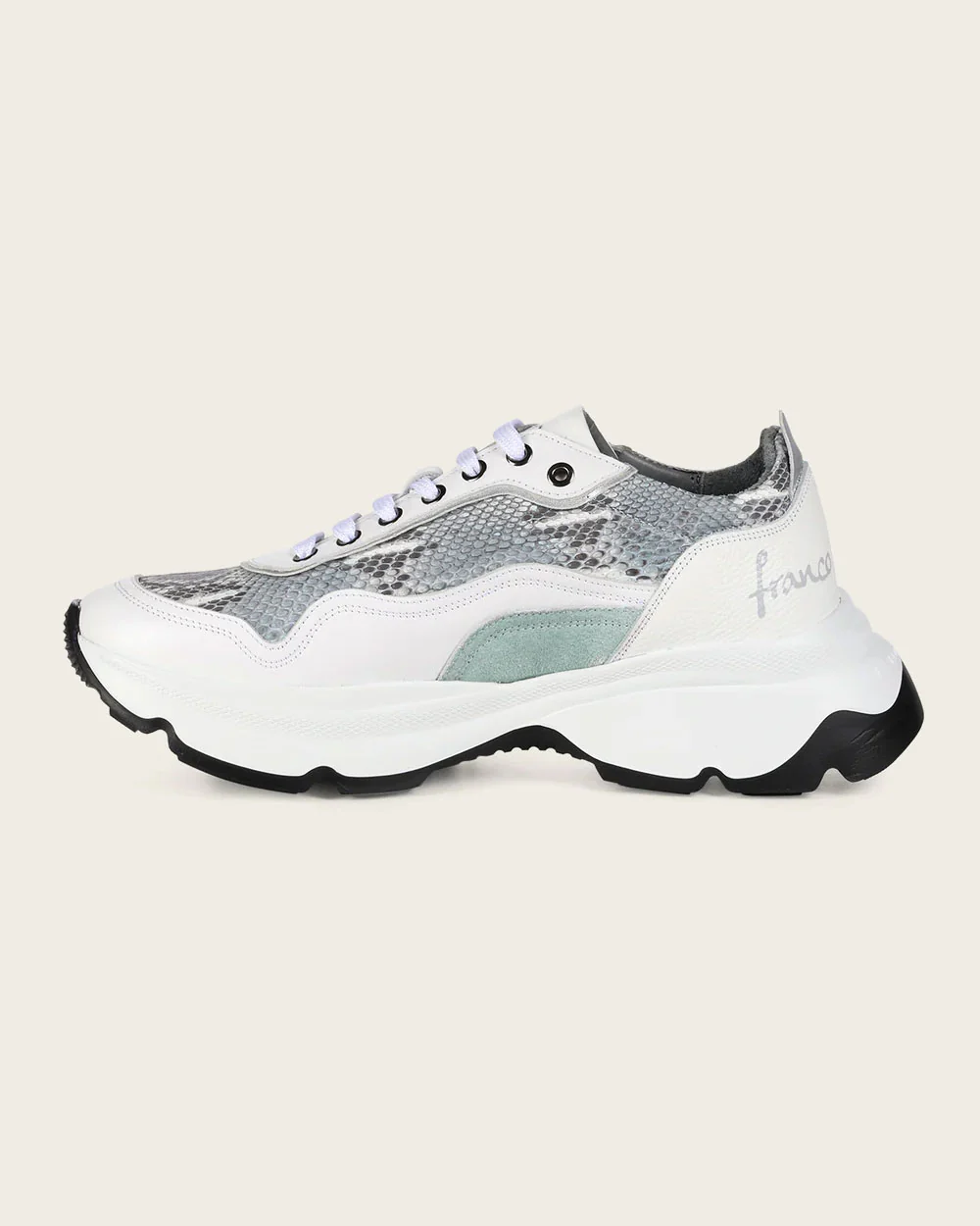 White Luxury Sneakers in Genuine Python Leather