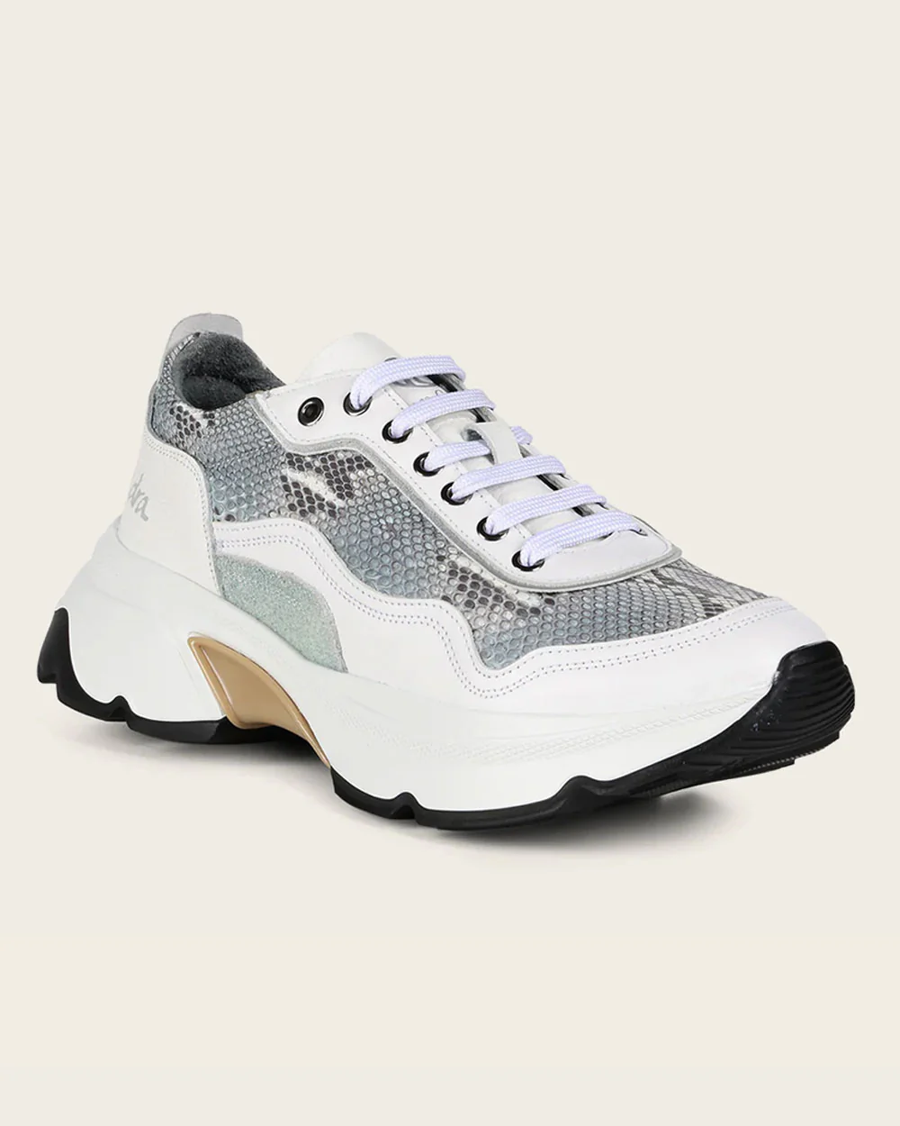 White Luxury Sneakers in Genuine Python Leather