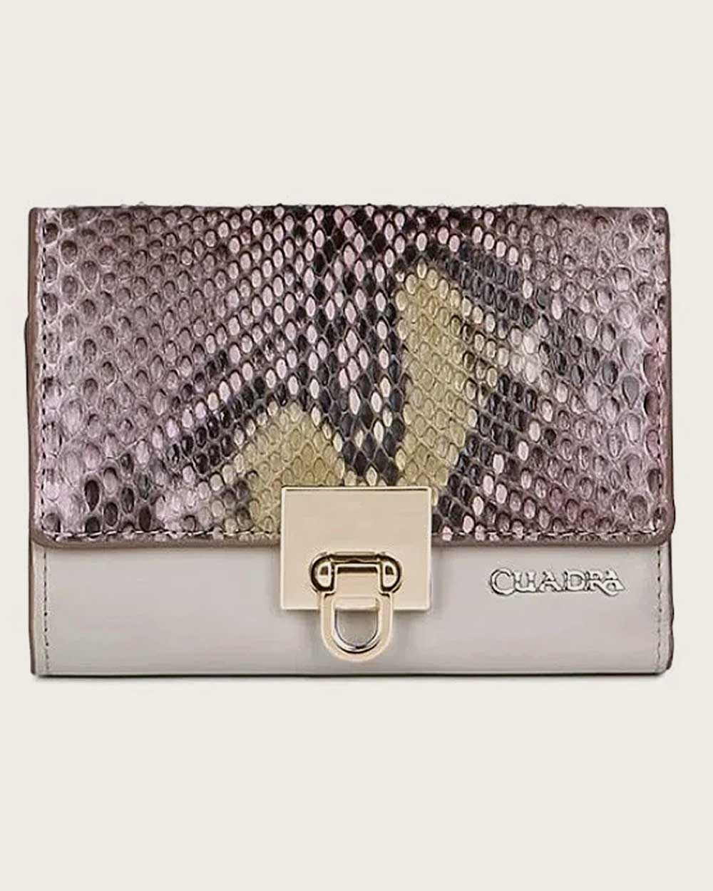 Pink Woven Python Leather Tri-Fold Wallet