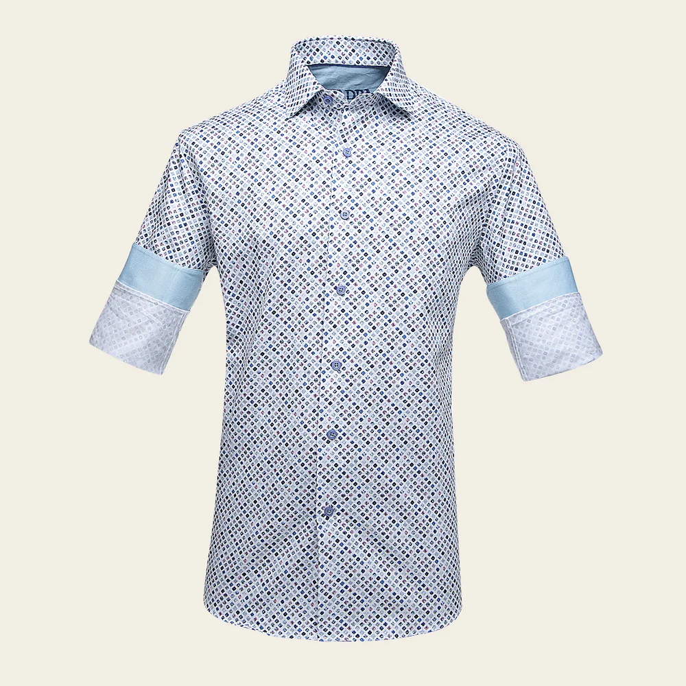 Cuadra Men’s Cotton Button-Down Shirt with Subtle Lavender Contrast Print