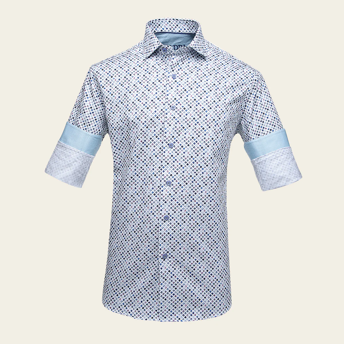 Cuadra Men’s Cotton Button-Down Shirt with Subtle Lavender Contrast Print