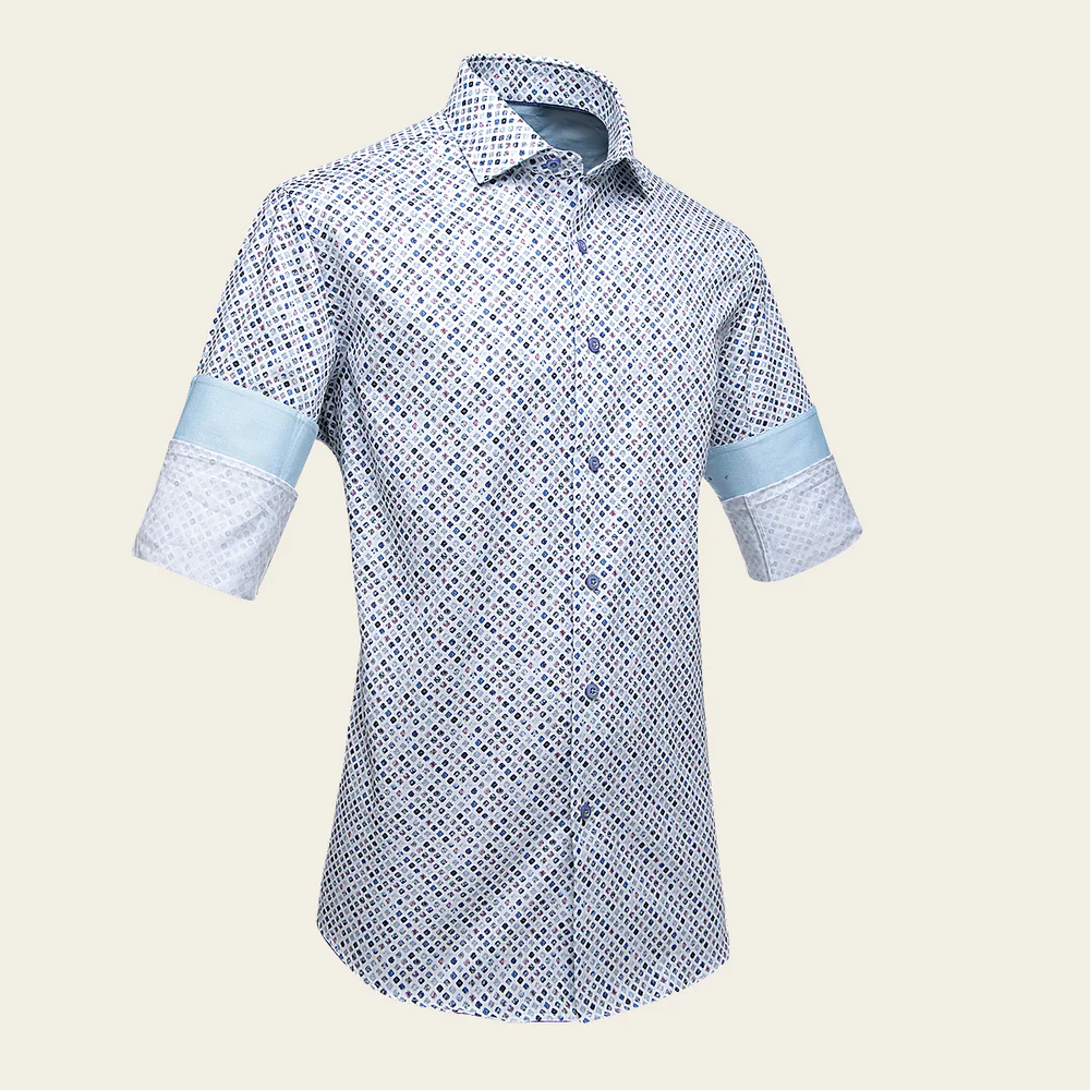 Cuadra Men’s Cotton Button-Down Shirt with Subtle Lavender Contrast Print