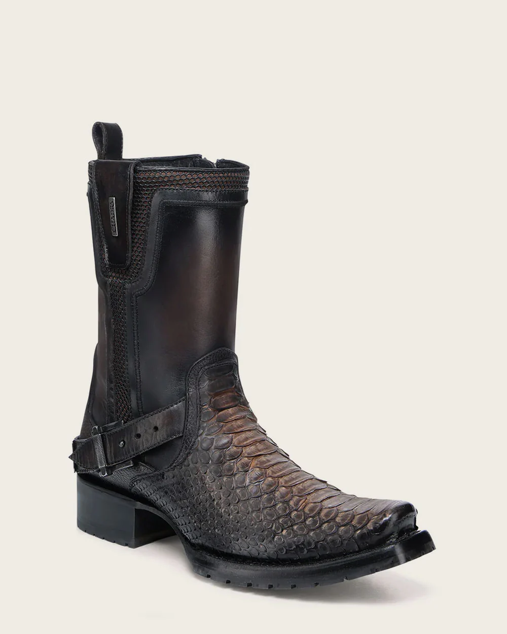 Urban honey and black exotic biker boot