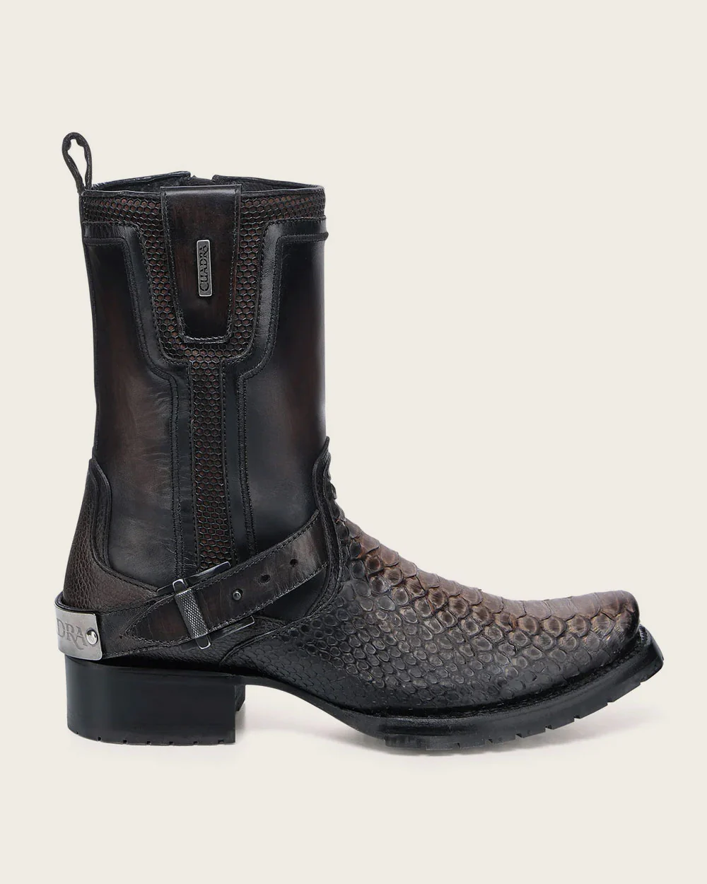Urban honey and black exotic biker boot