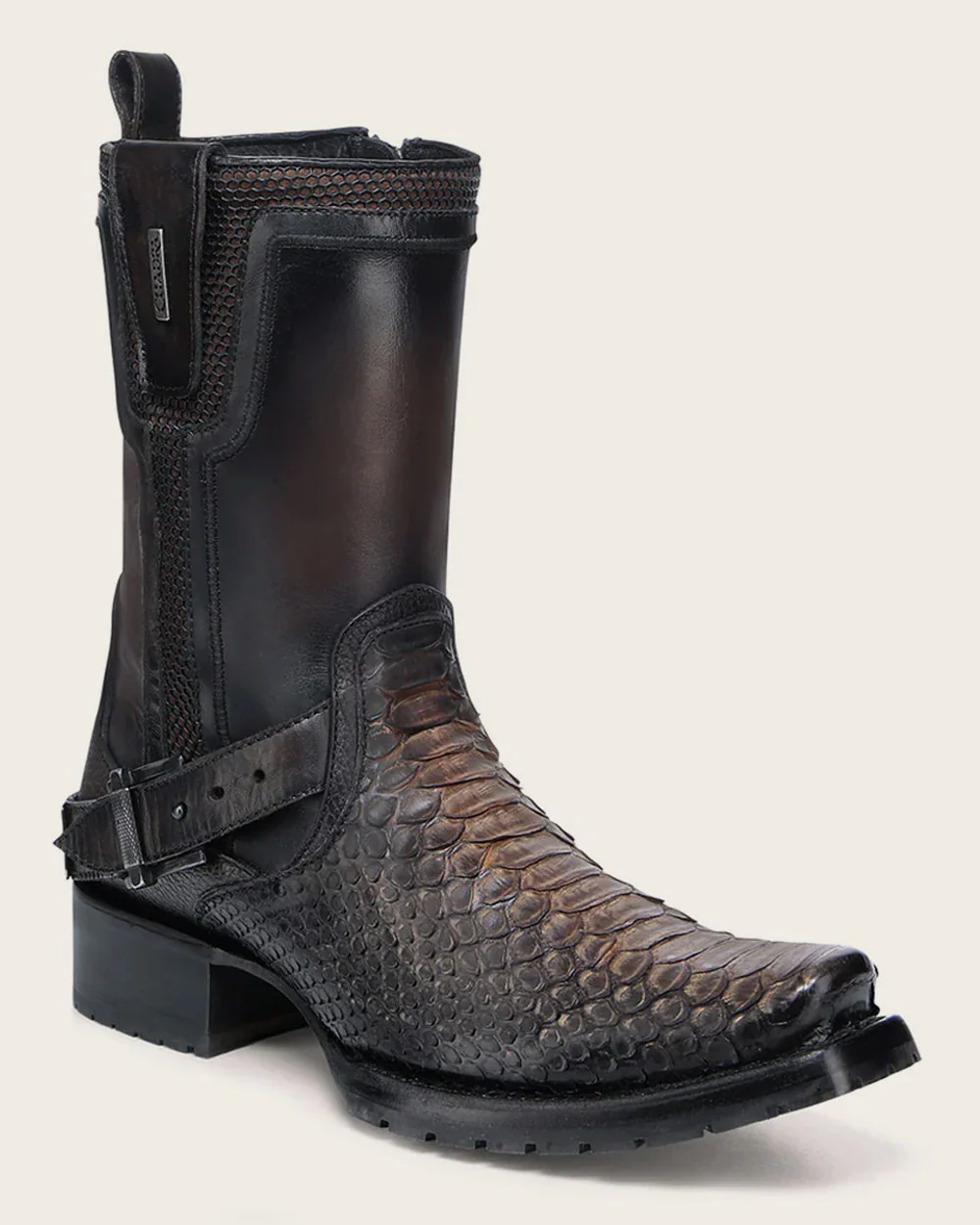 Urban honey and black exotic biker boot