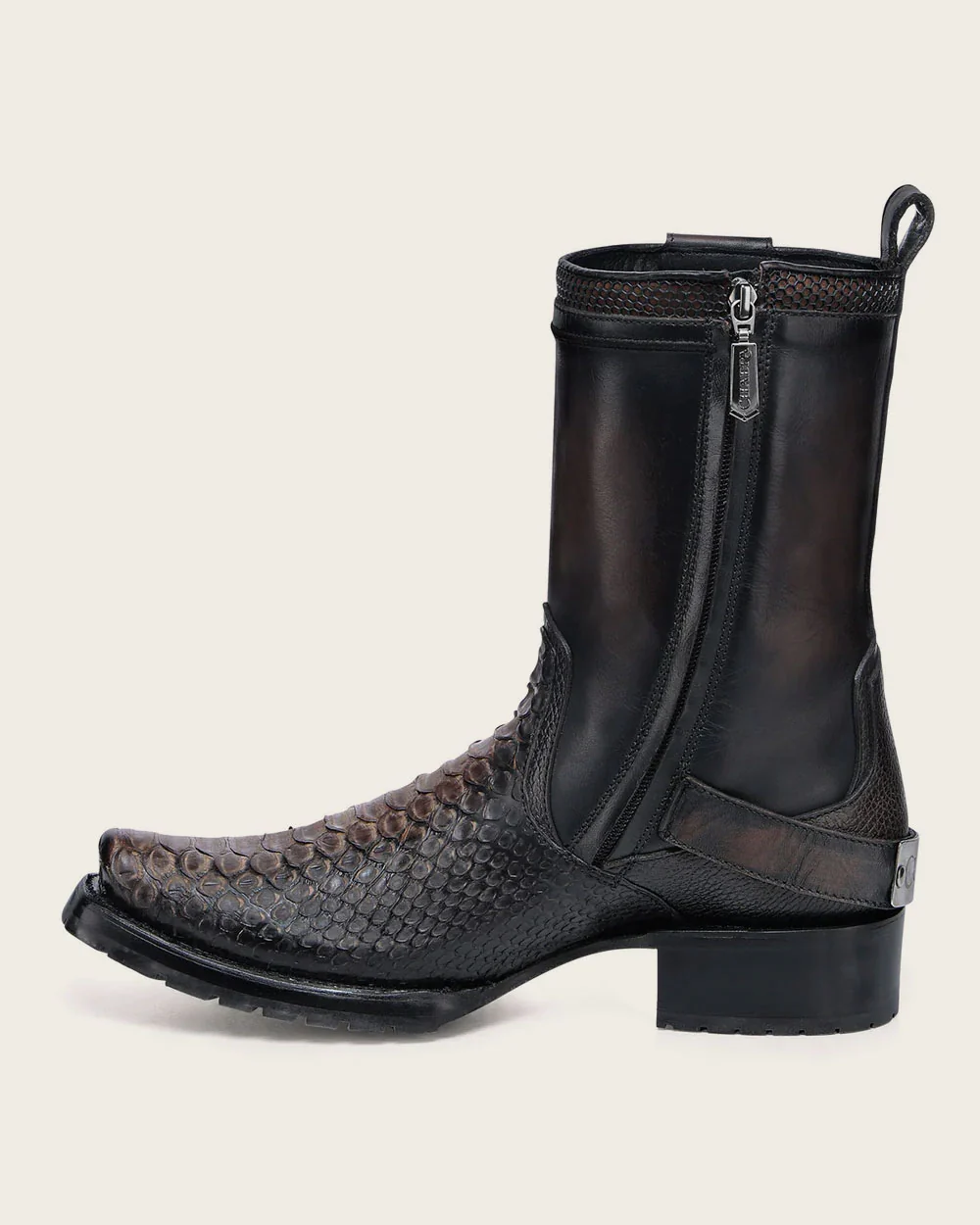 Urban honey and black exotic biker boot