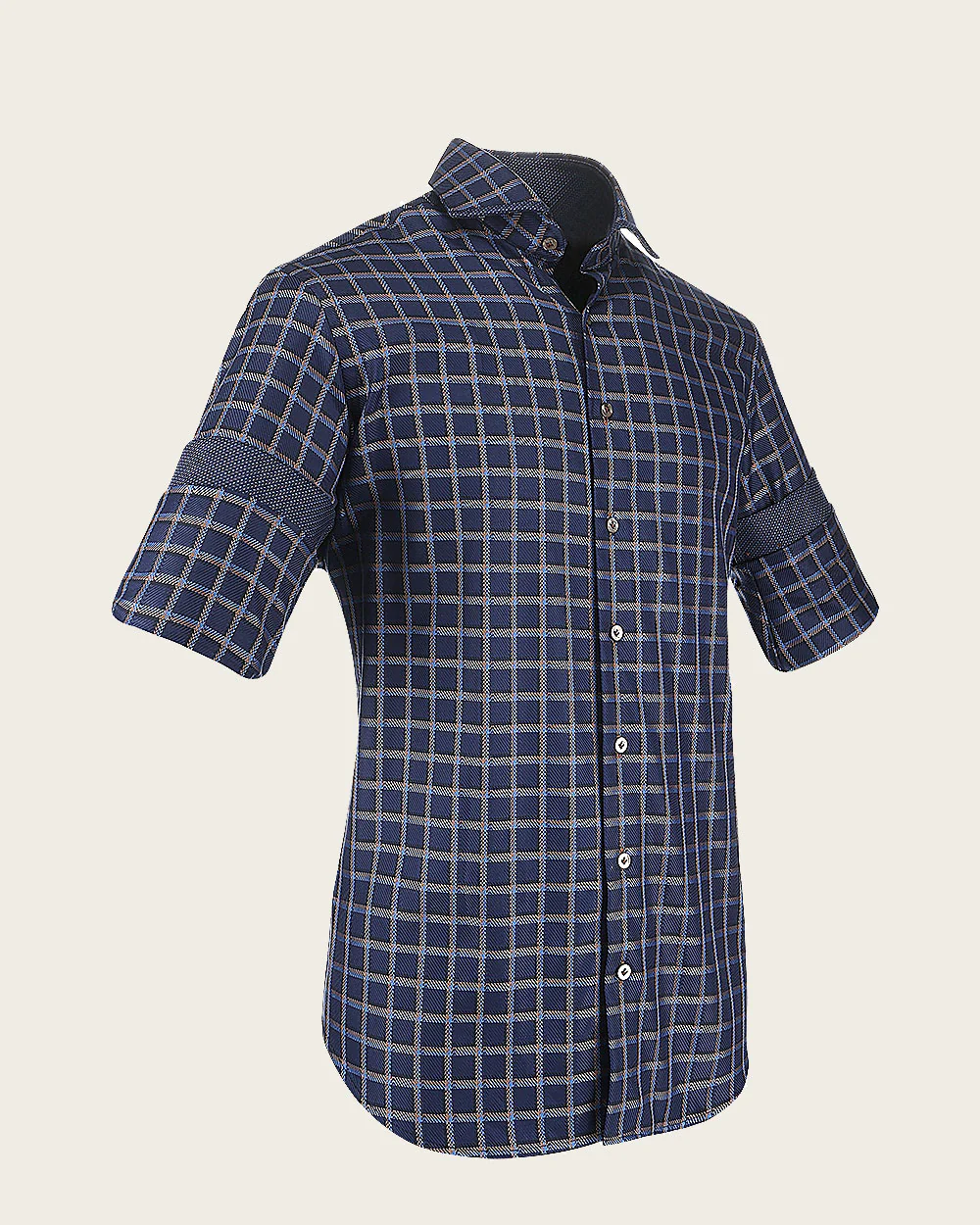 Navy Windowpane Cotton Shirt