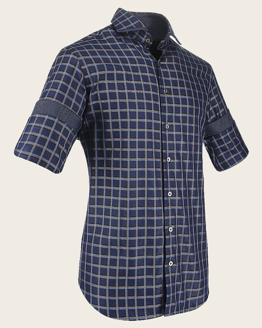 Navy Windowpane Cotton Shirt