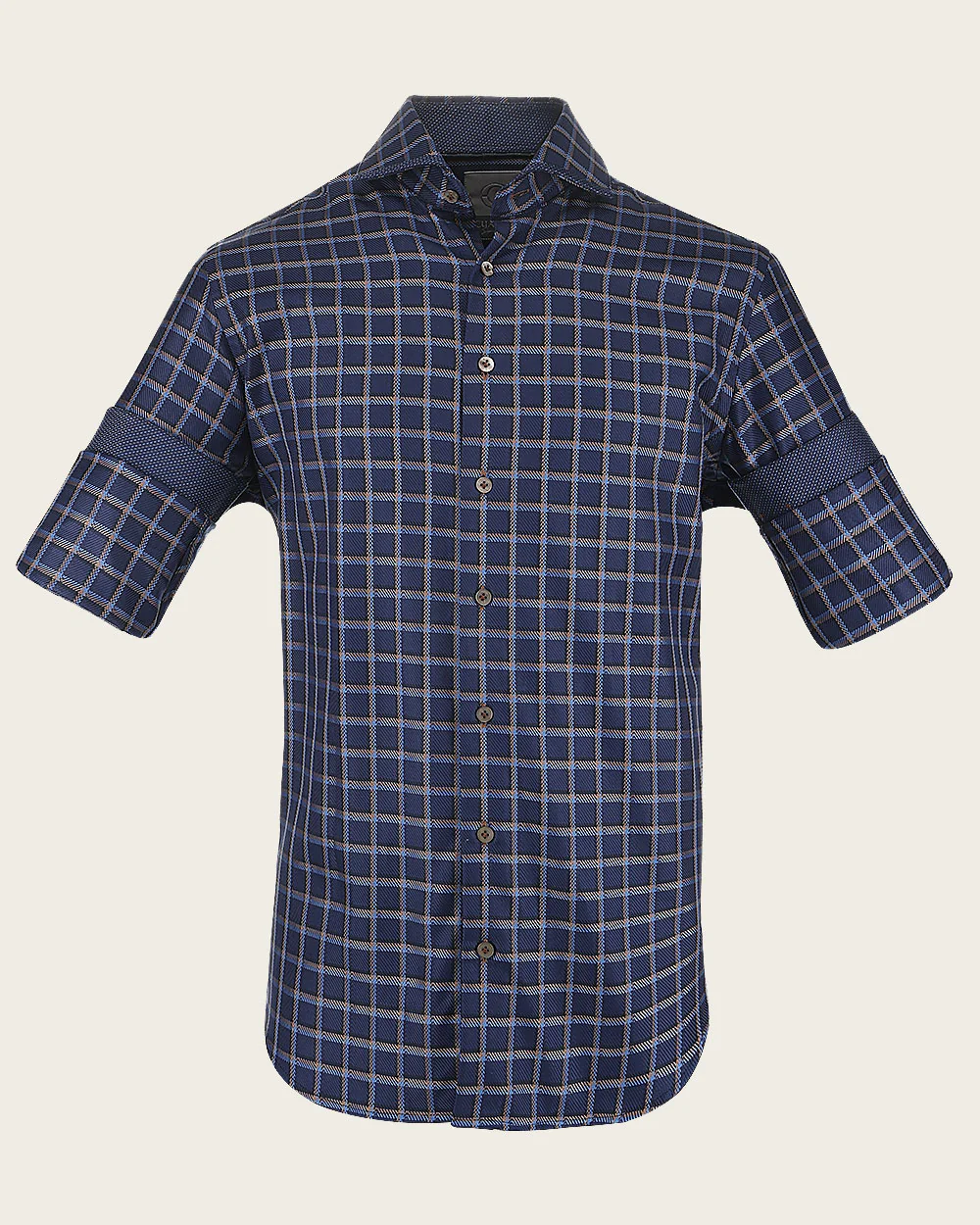Navy Windowpane Cotton Shirt