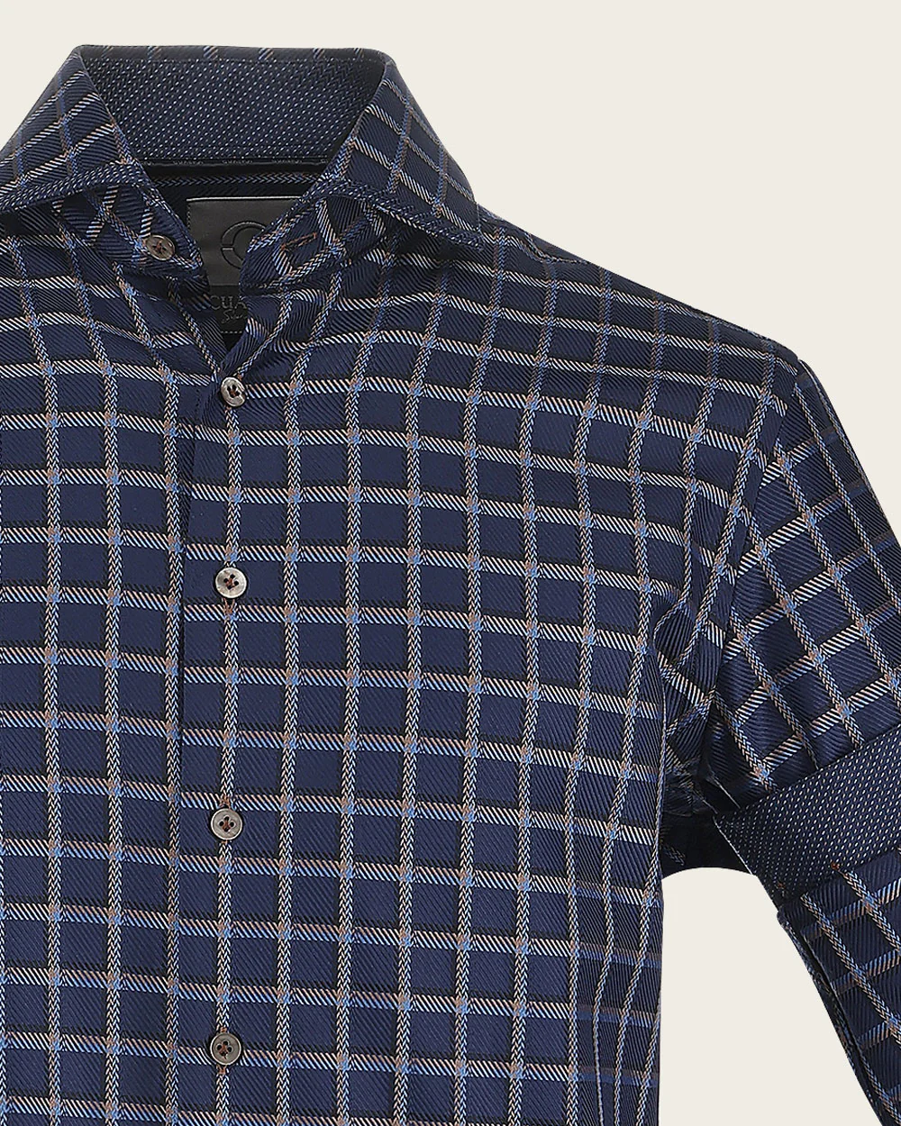 Navy Windowpane Cotton Shirt