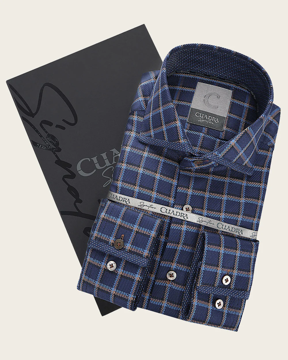 Navy Windowpane Cotton Shirt