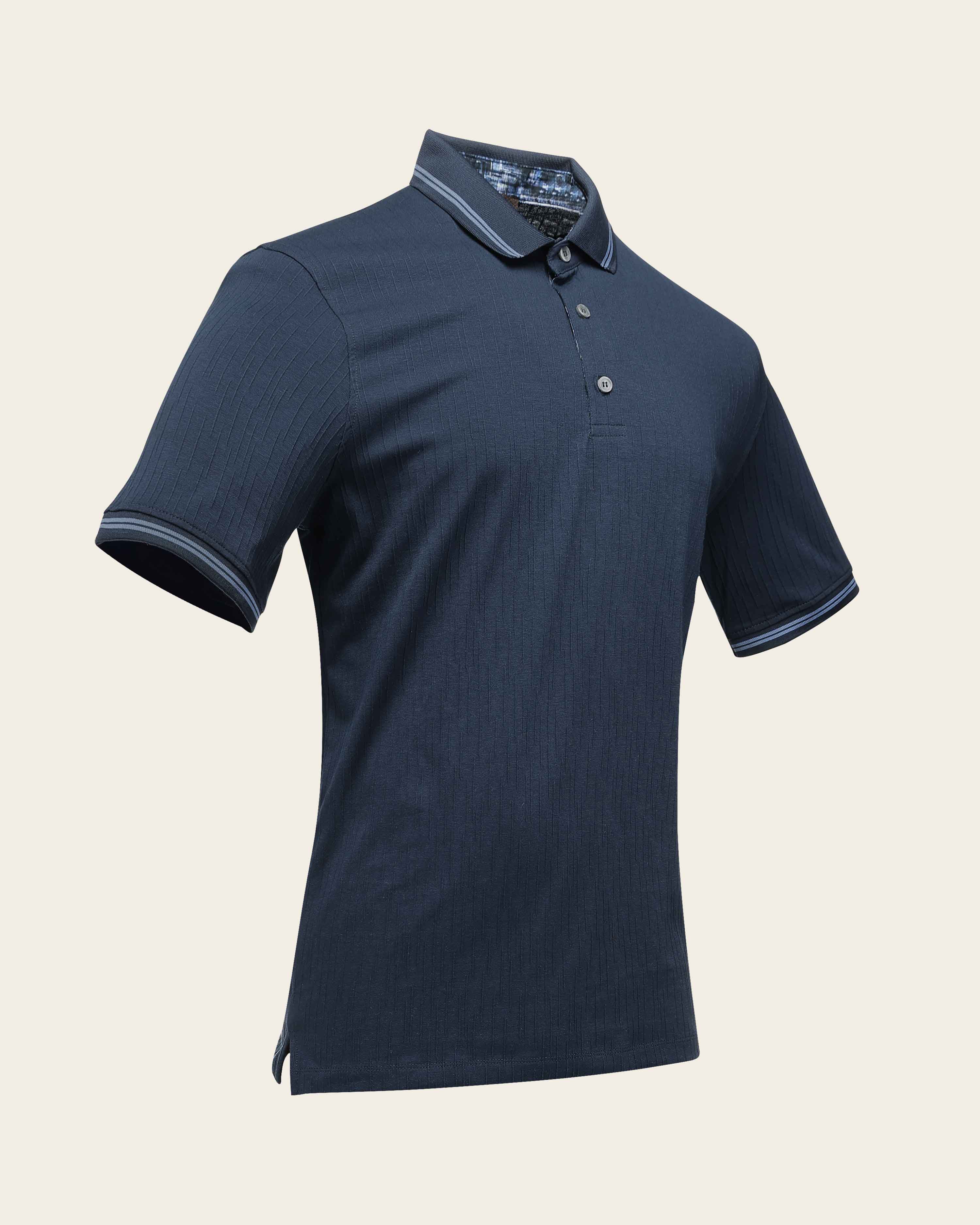 Men’s Navy Polo Shirt in Cotton Blend with Contrast Buttons
