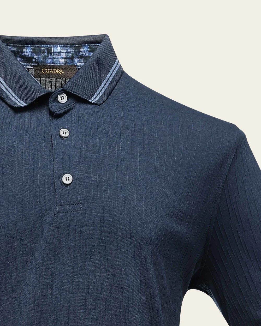 Men’s Navy Polo Shirt in Cotton Blend with Contrast Buttons 12 Men’s Navy Polo Shirt in Cotton Blend with Contrast Buttons