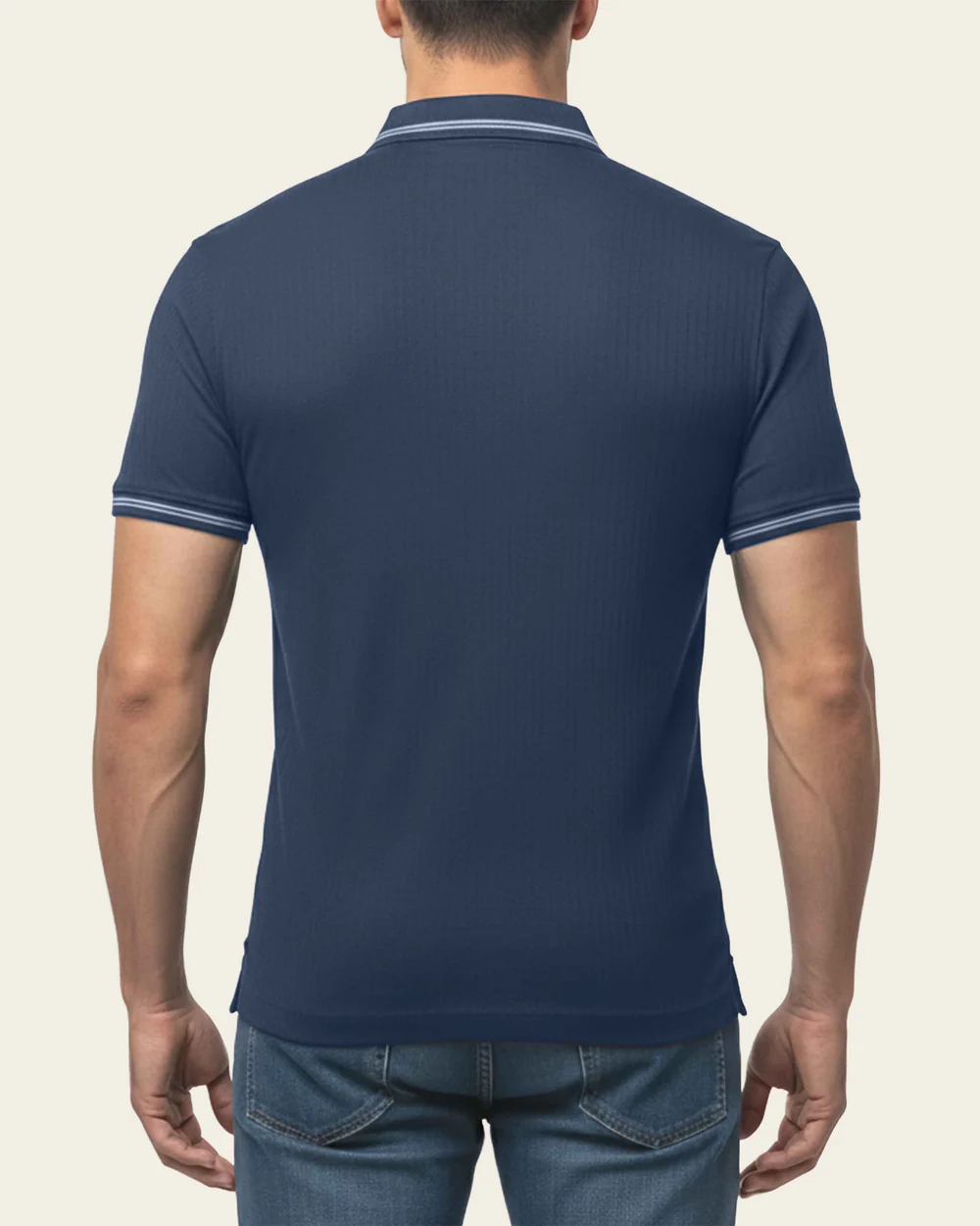 Men’s Navy Polo Shirt in Cotton Blend with Contrast Buttons 14 Men’s Navy Polo Shirt in Cotton Blend with Contrast Buttons