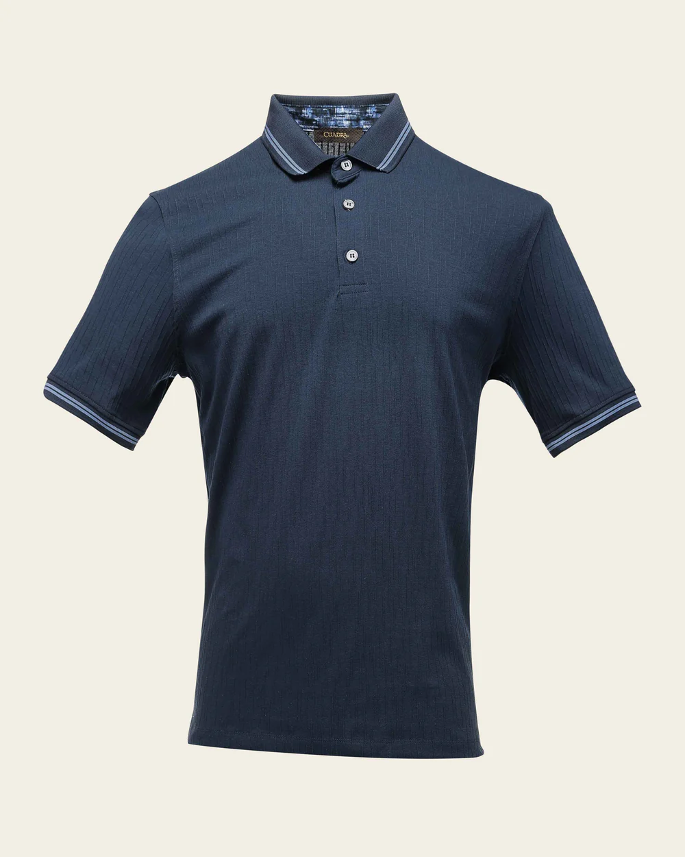 Men’s Navy Polo Shirt in Cotton Blend with Contrast Buttons 9 Men’s Navy Polo Shirt in Cotton Blend with Contrast Buttons