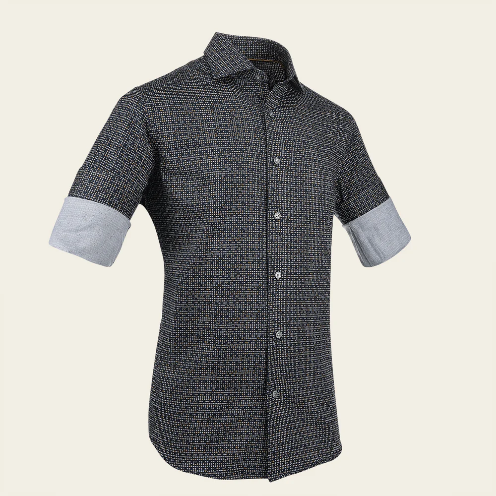 Navy Dot Cotton Shirt with Long Sleeves 4 Navy Dot Cotton Shirt with Long Sleeves