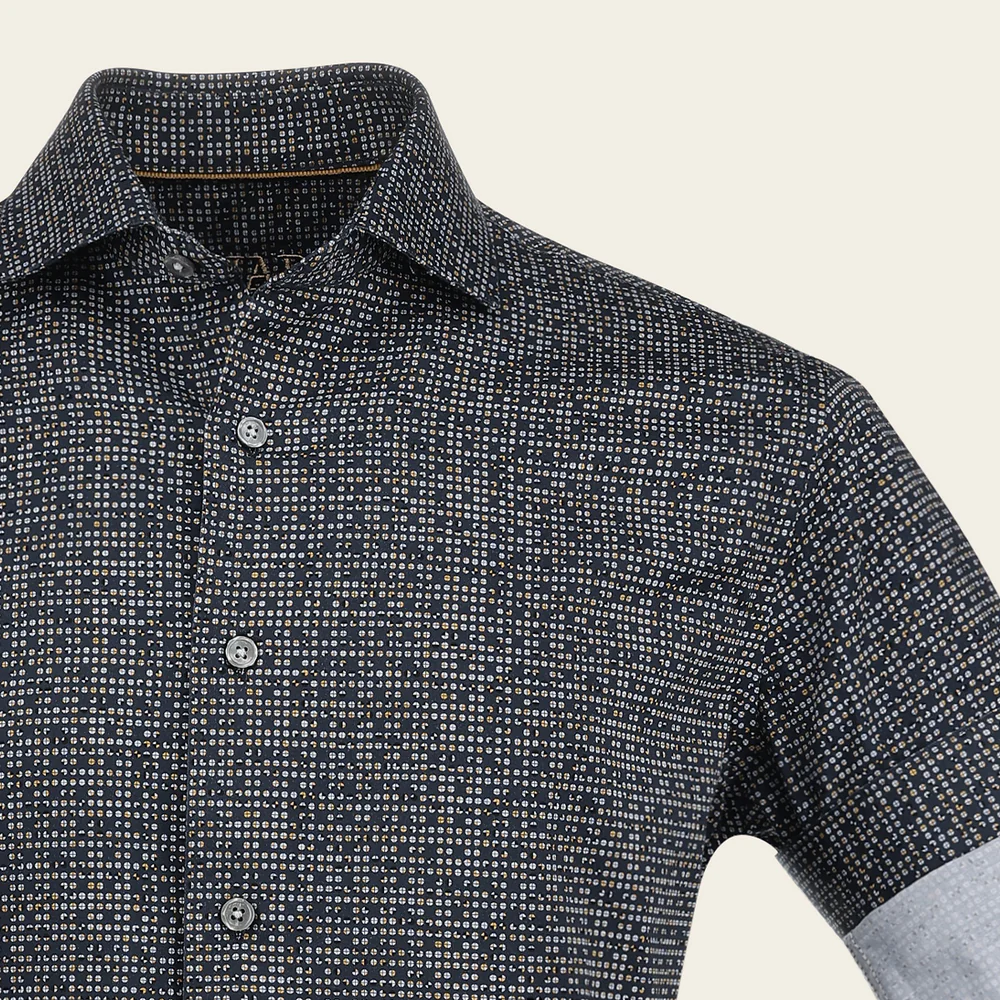 Navy Dot Cotton Shirt with Long Sleeves 5 Navy Dot Cotton Shirt with Long Sleeves