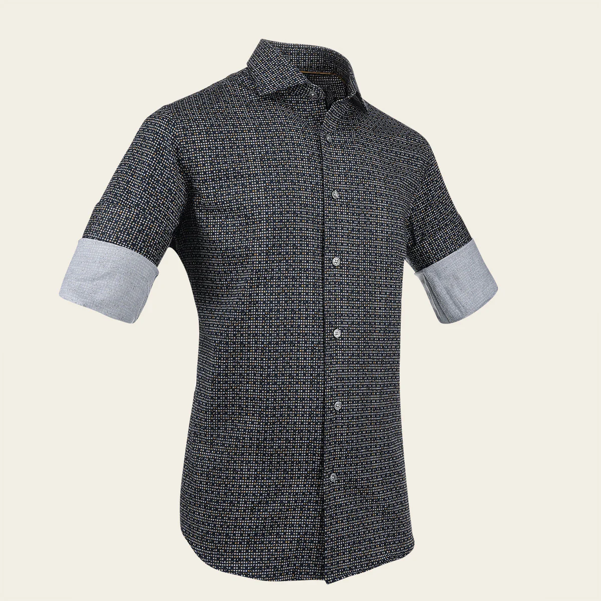 Navy Dot Cotton Shirt with Long Sleeves 6 Navy Dot Cotton Shirt with Long Sleeves