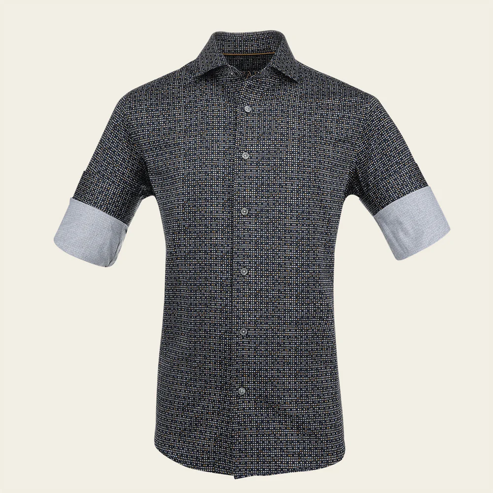 Navy Dot Cotton Shirt with Long Sleeves 7 Navy Dot Cotton Shirt with Long Sleeves