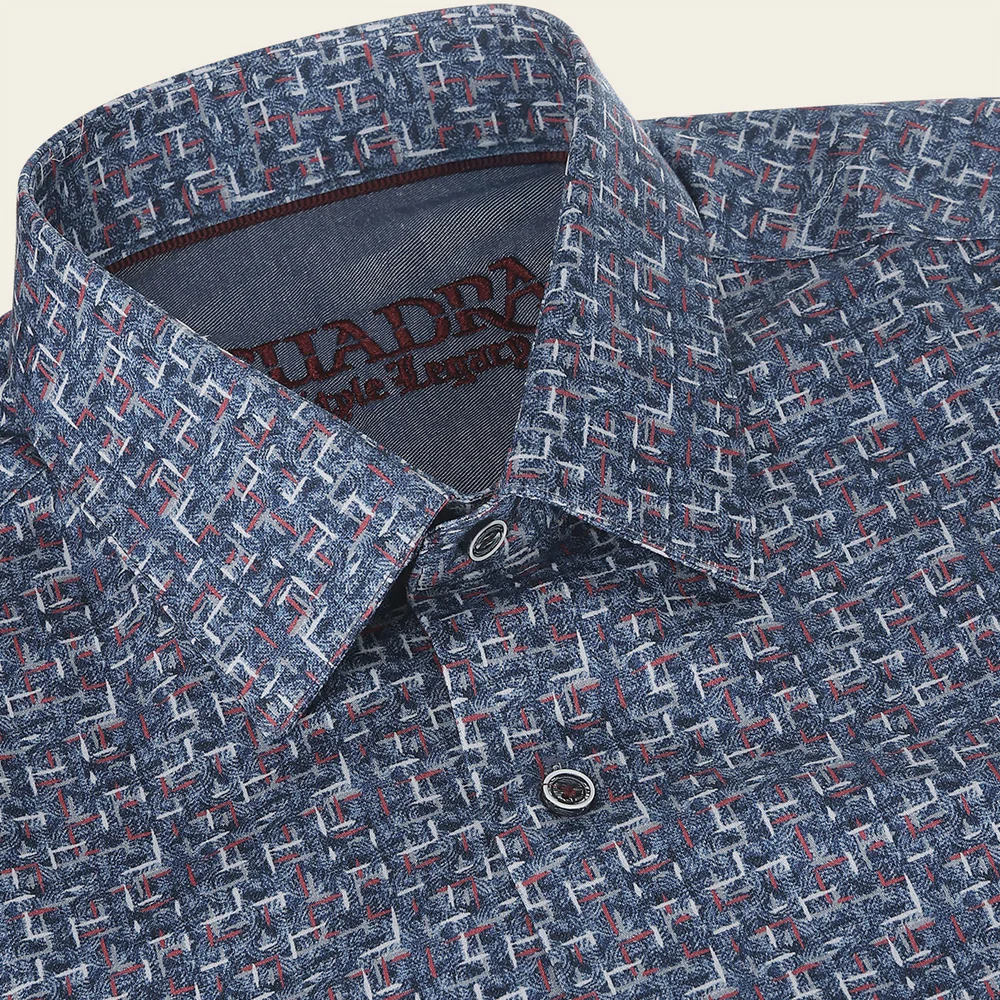 Indigo Geometric Print – Crafted Cotton Shirt Long Sleeves