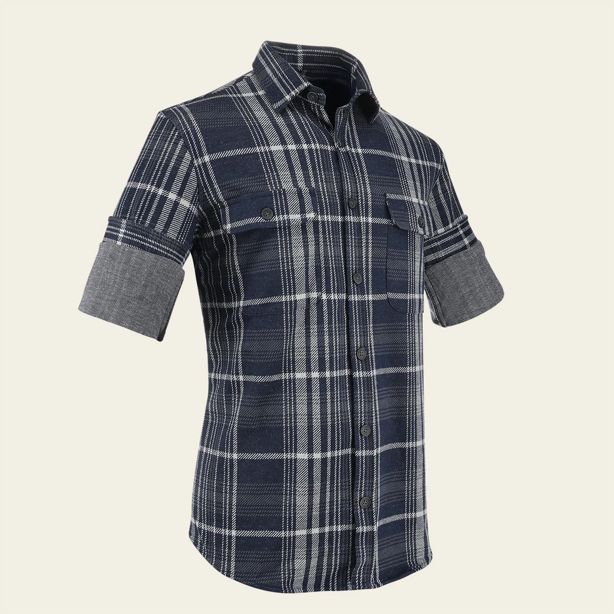 Tailored Check Indigo in Fine Cotton Shirt Long Sleeve