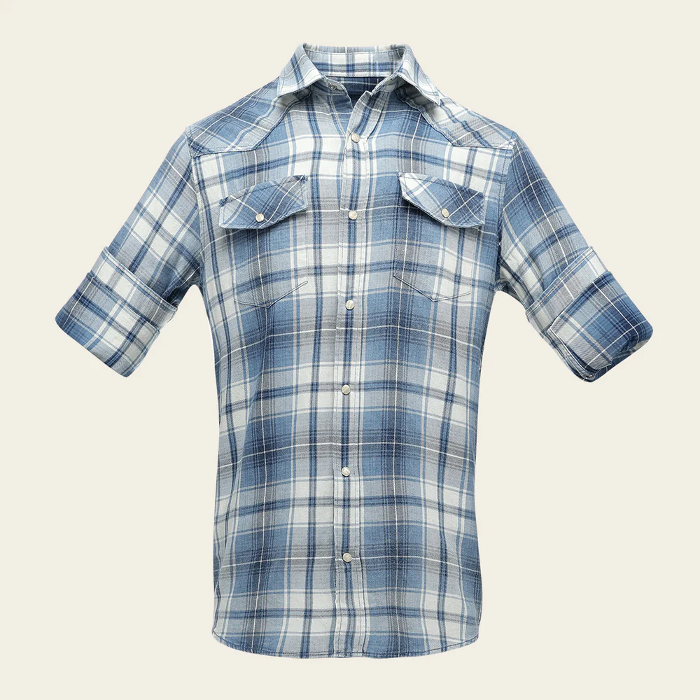 Men’s Long Sleeve Shirt with Indigo Checked Pattern in Cotton