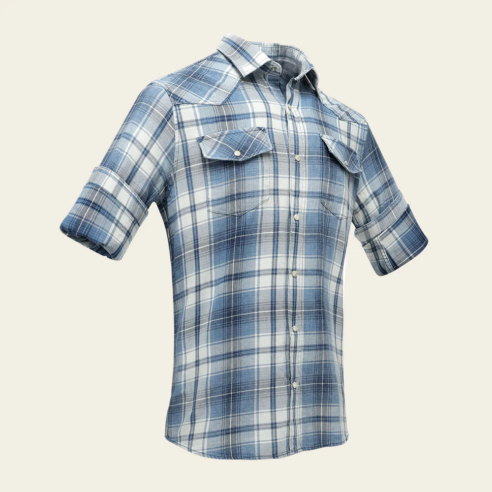 Men’s Long Sleeve Shirt with Indigo Checked Pattern in Cotton