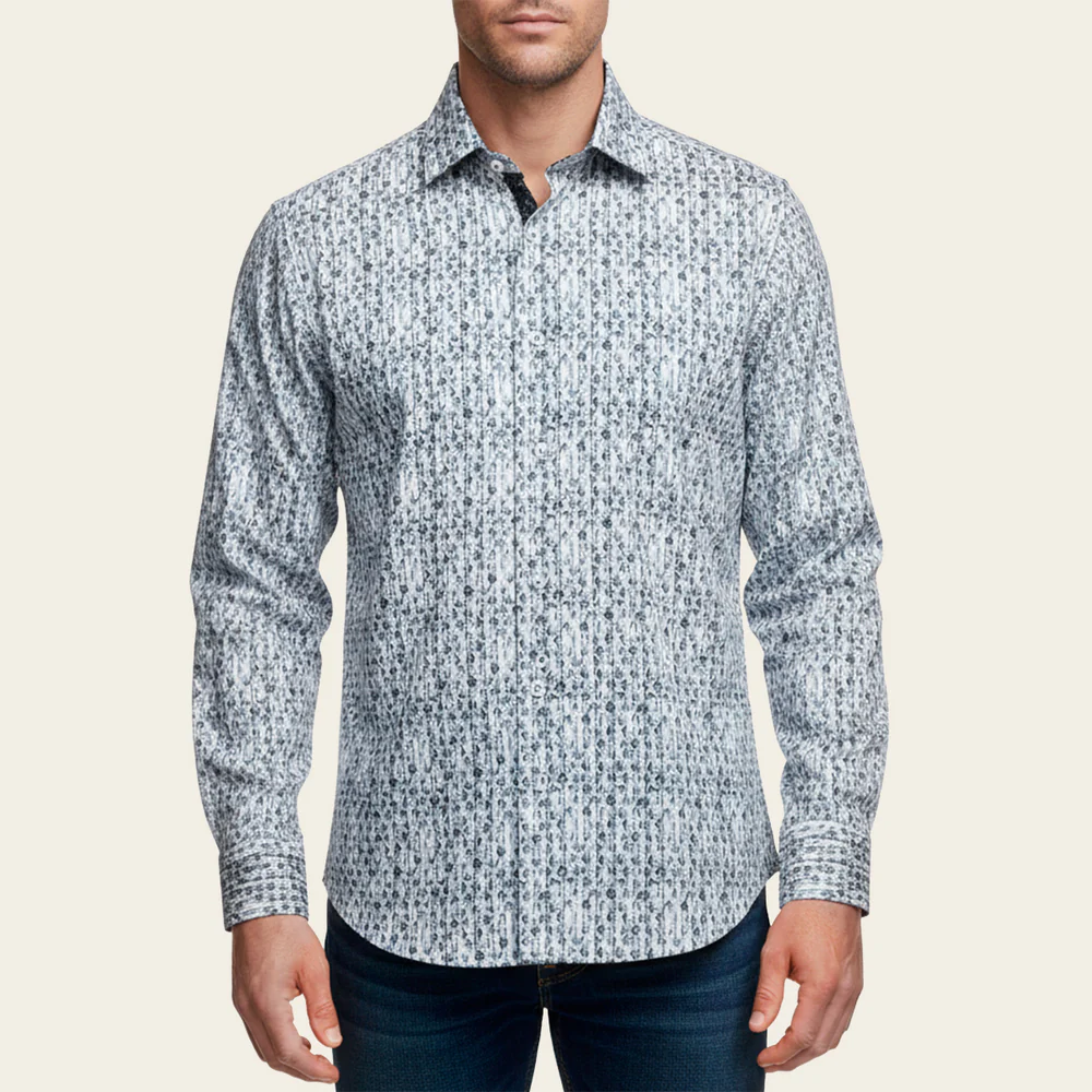 Men’s Long Sleeve Shirt with Blue Paisley Accent Pattern in Cotton 13 Men’s Long Sleeve Shirt with Blue Paisley Accent Pattern in Cotton